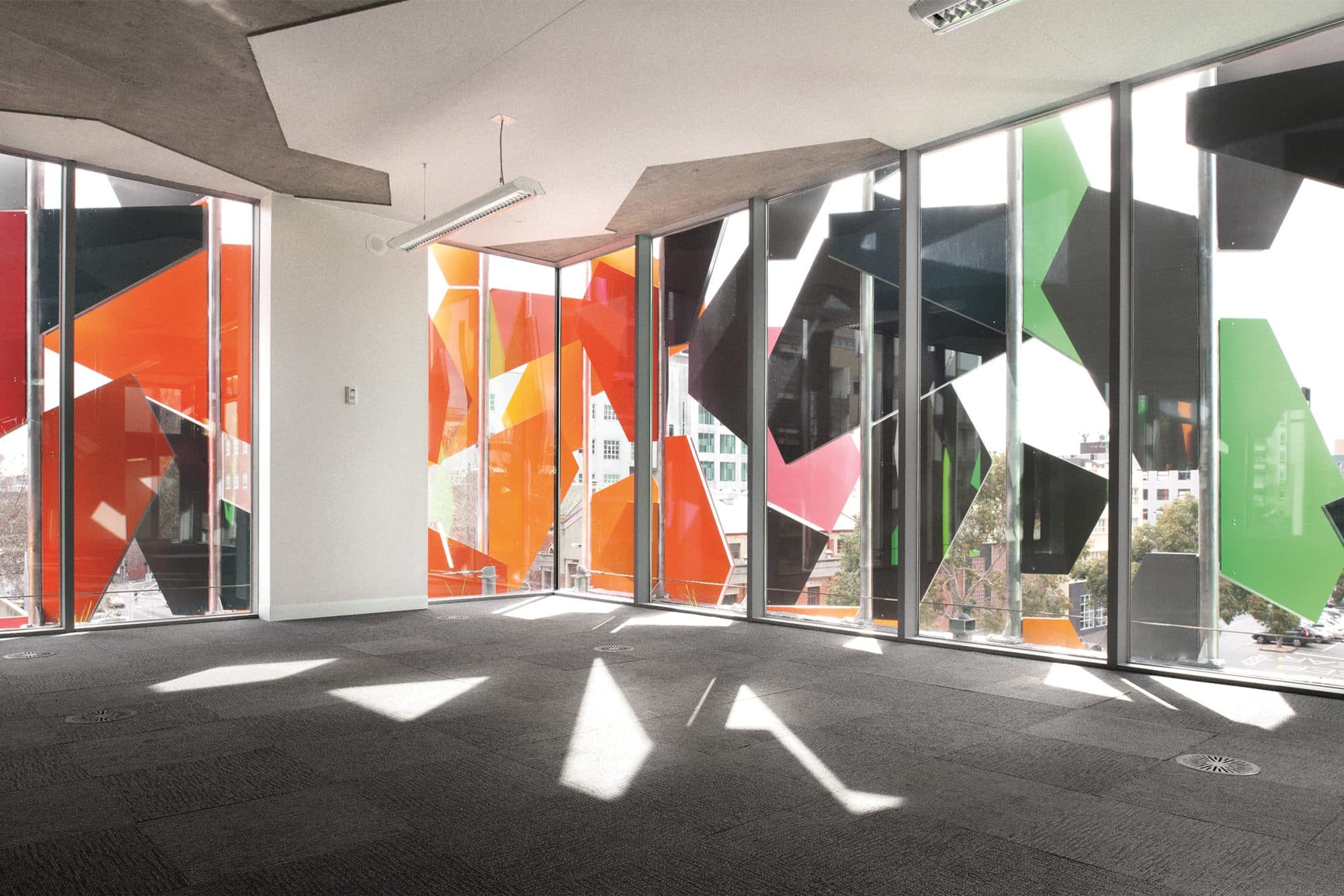Interior view of the Pixel Building Facade.